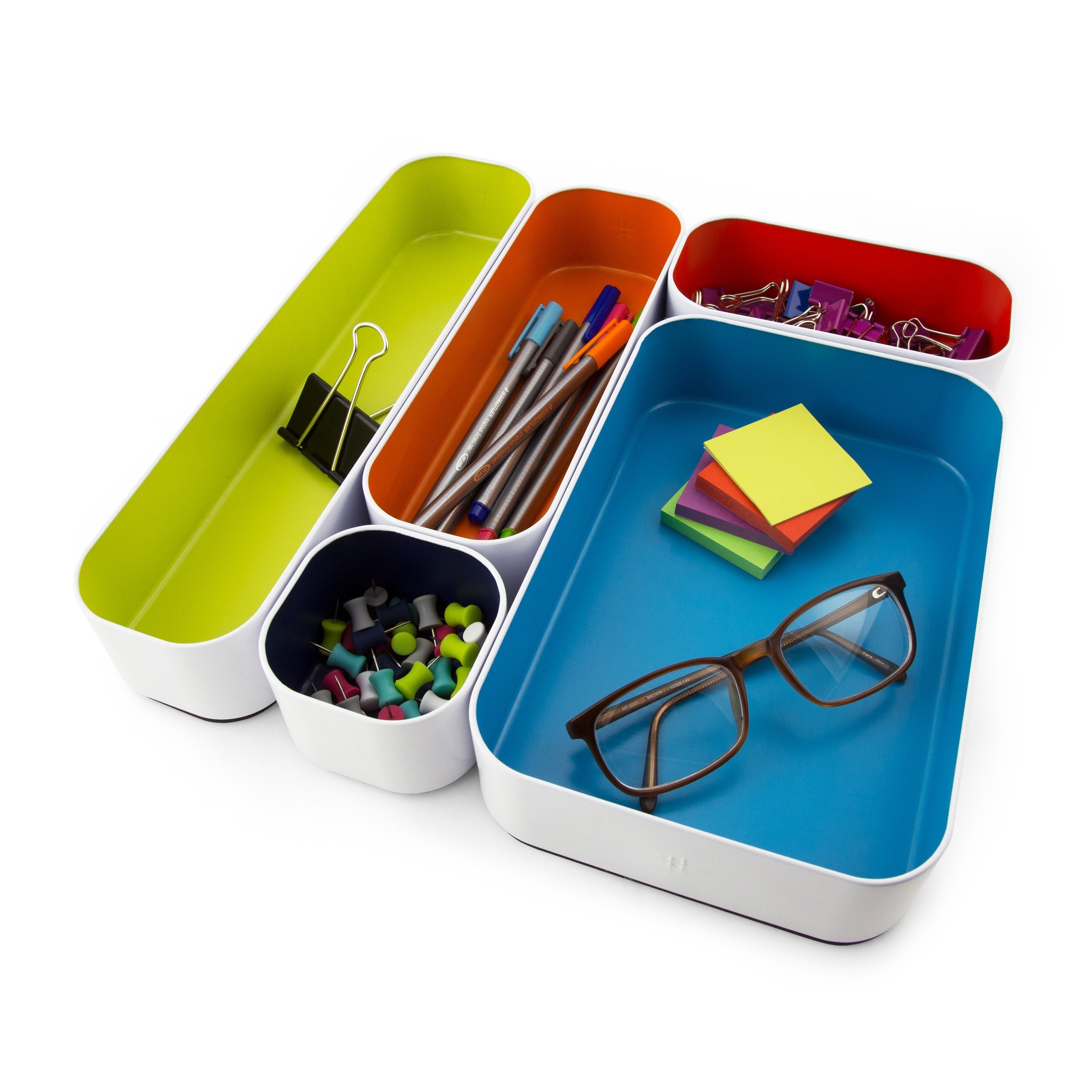 metal stacking bins + drawer organizers sets of 5 2"