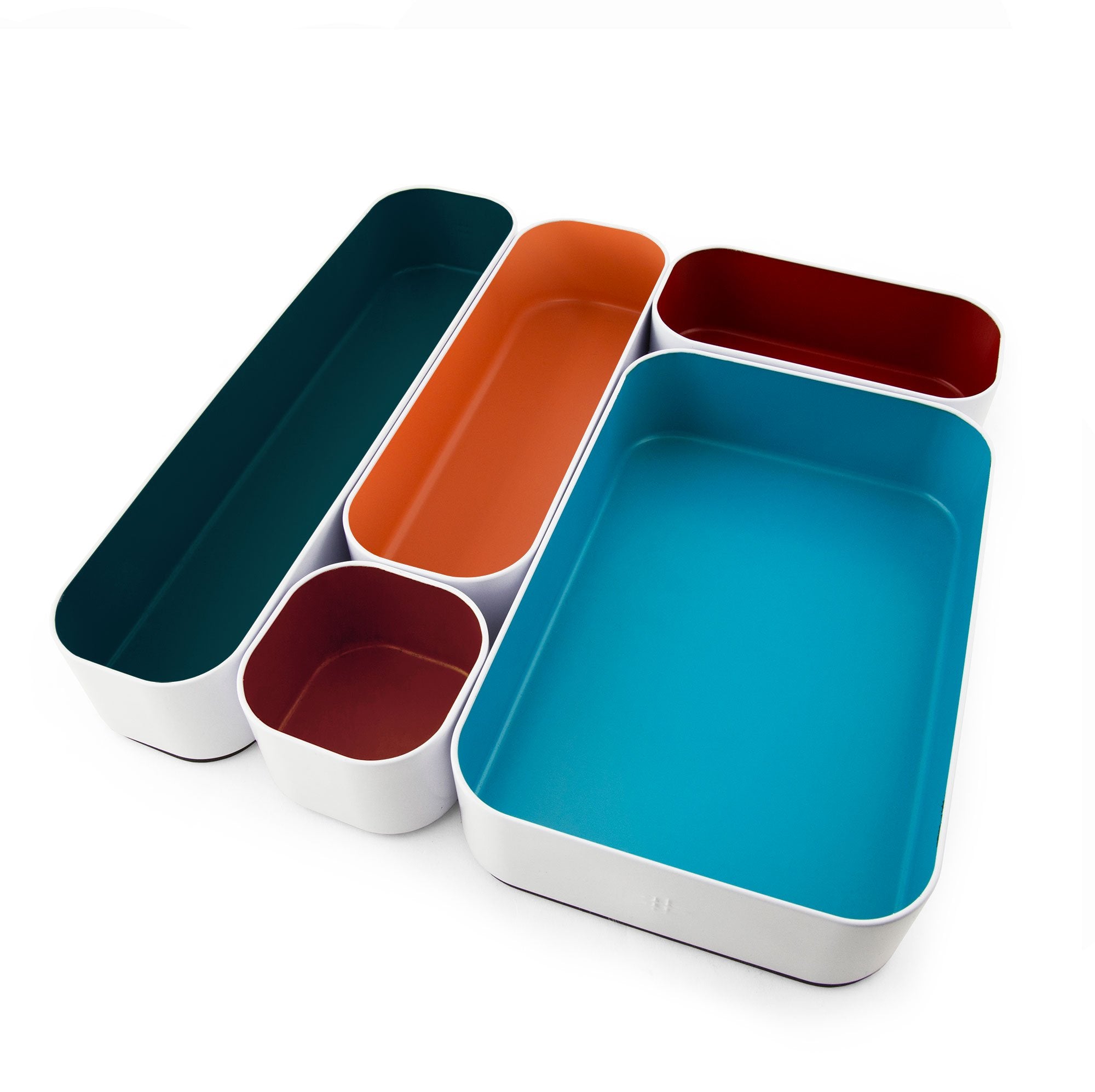 metal stacking bins + drawer organizers sets of 5 2"