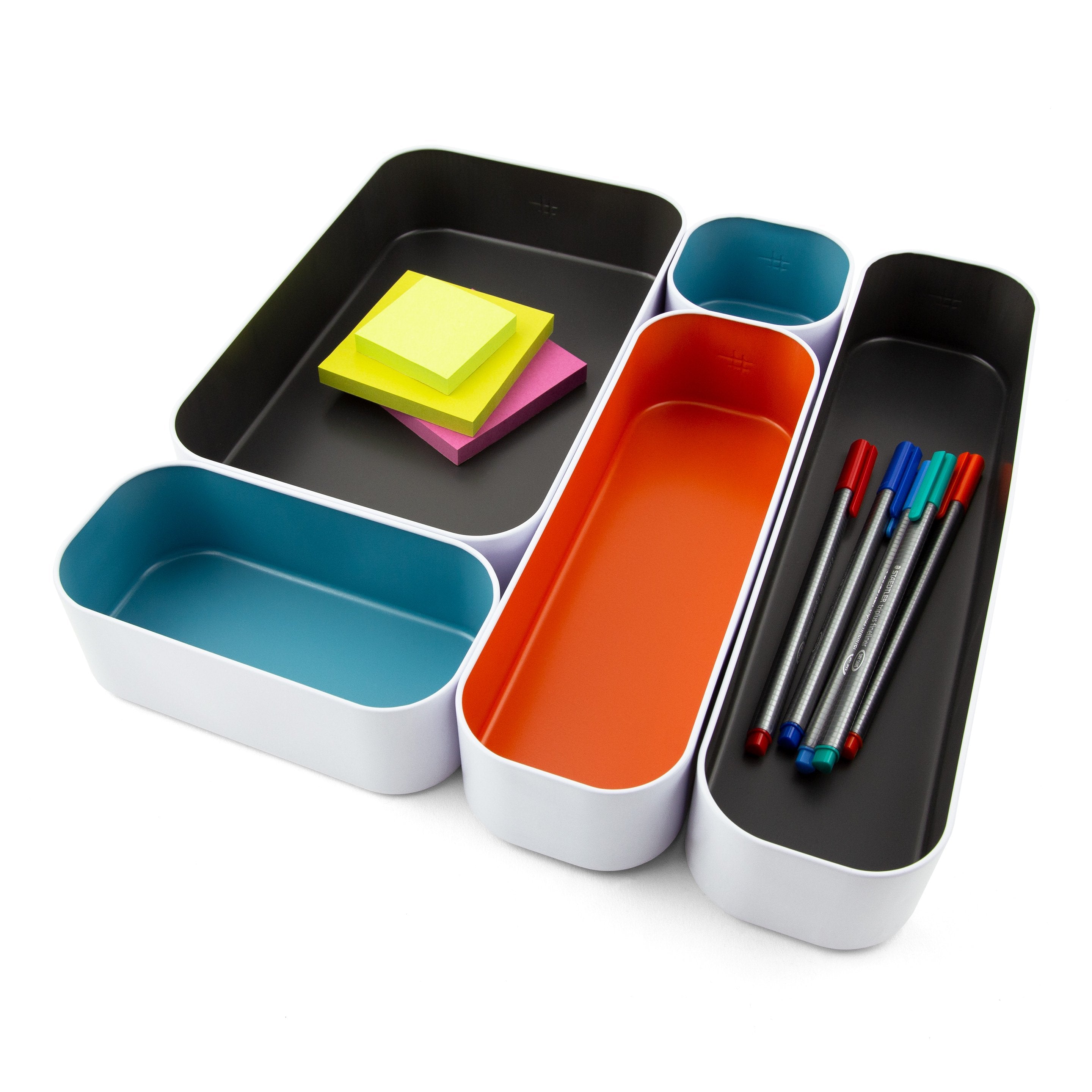 metal stacking bins + drawer organizers sets of 5 2"