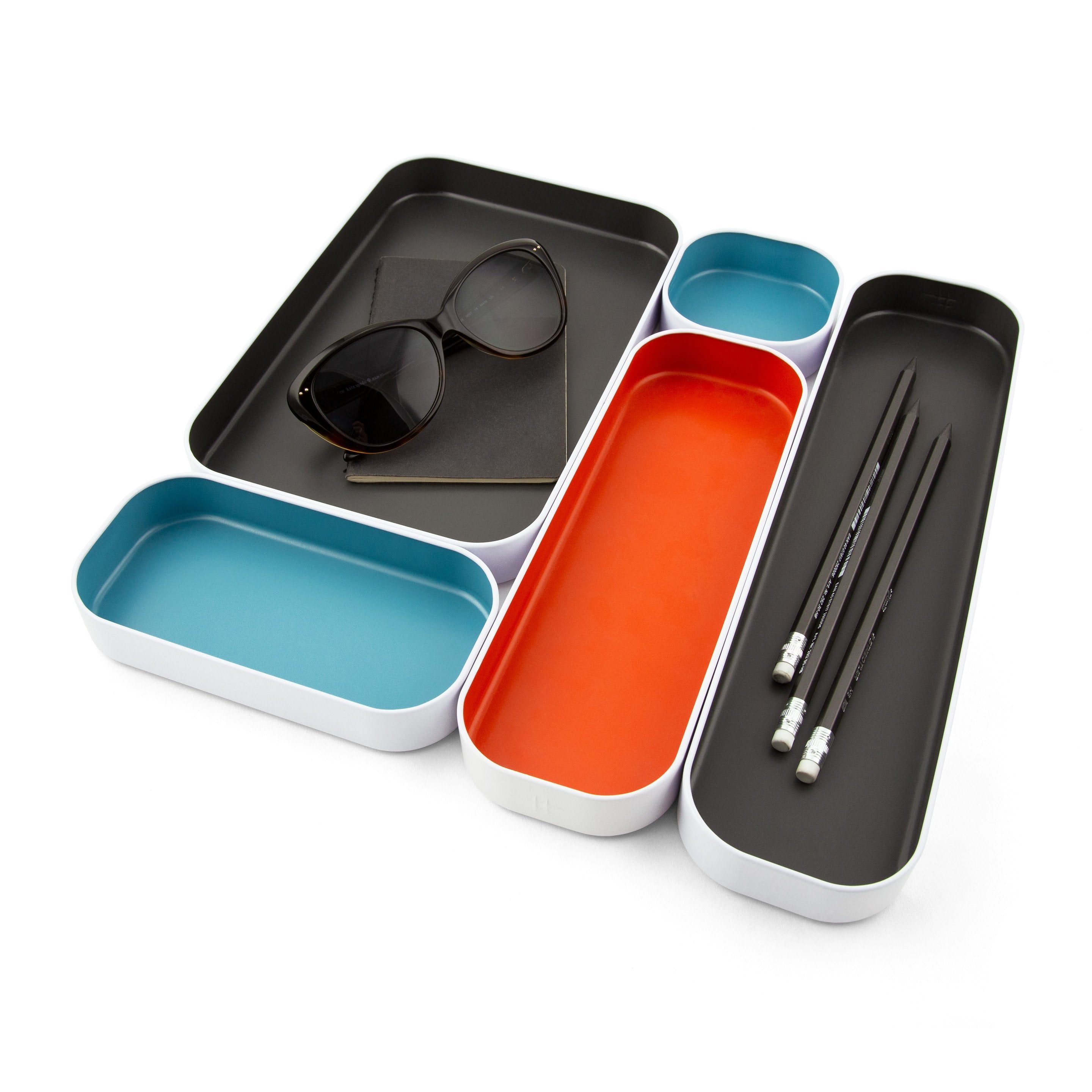 metal stacking bins + drawer organizers sets of 5 1"
