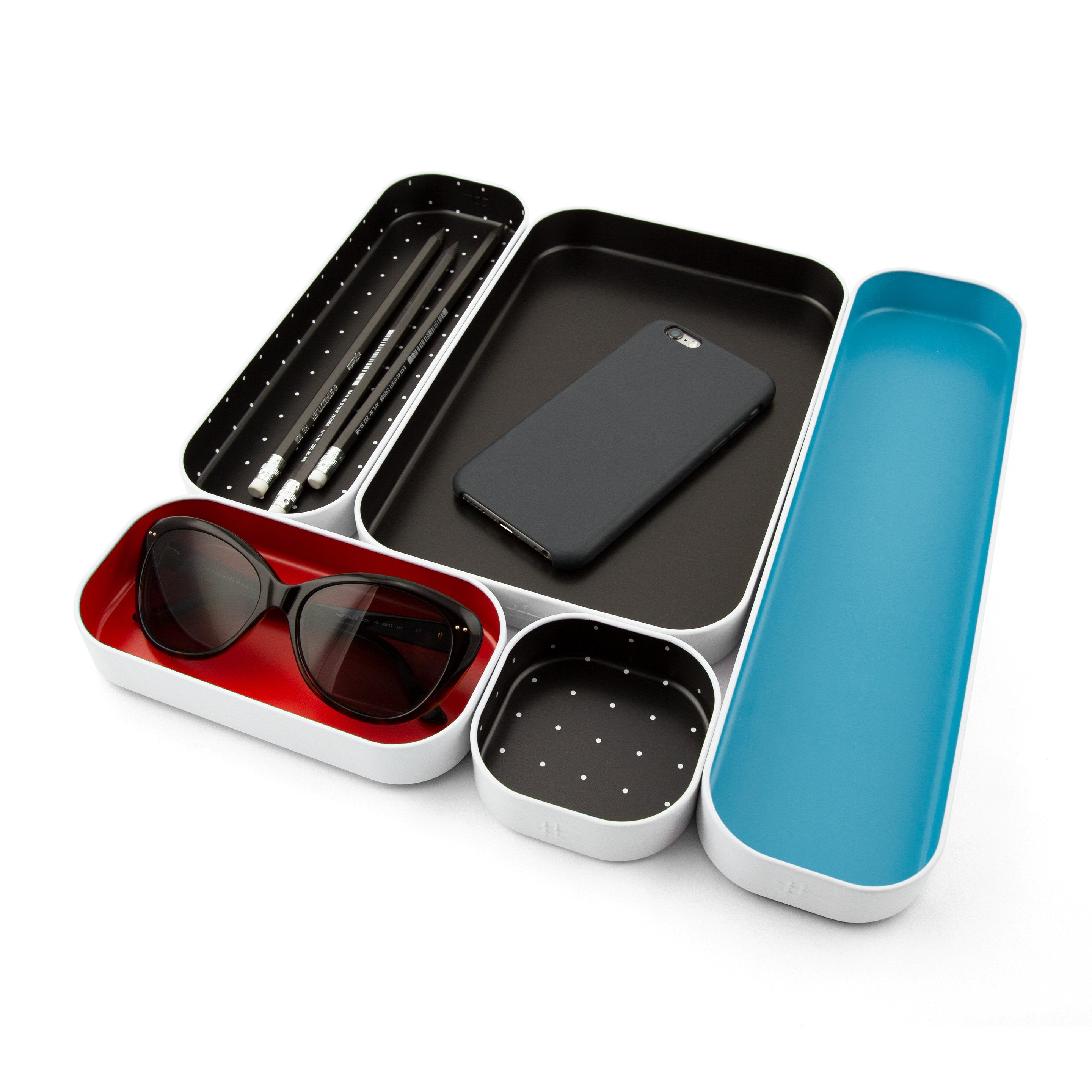 metal stacking bins + drawer organizers sets of 5 1"
