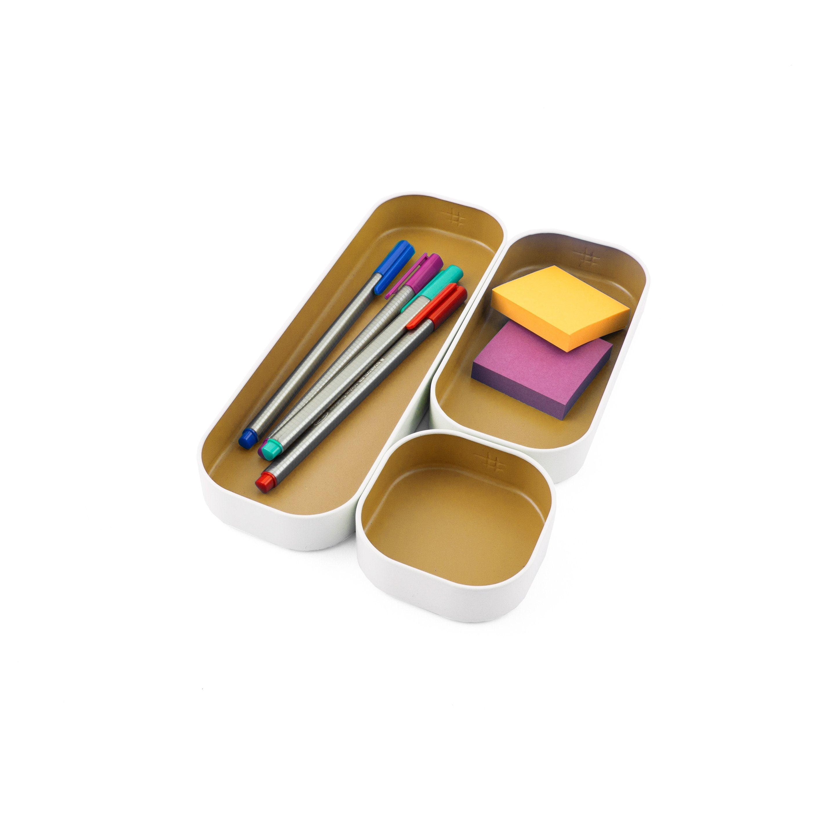 metal stacking bins + drawer organizers sets of 3 small 1"