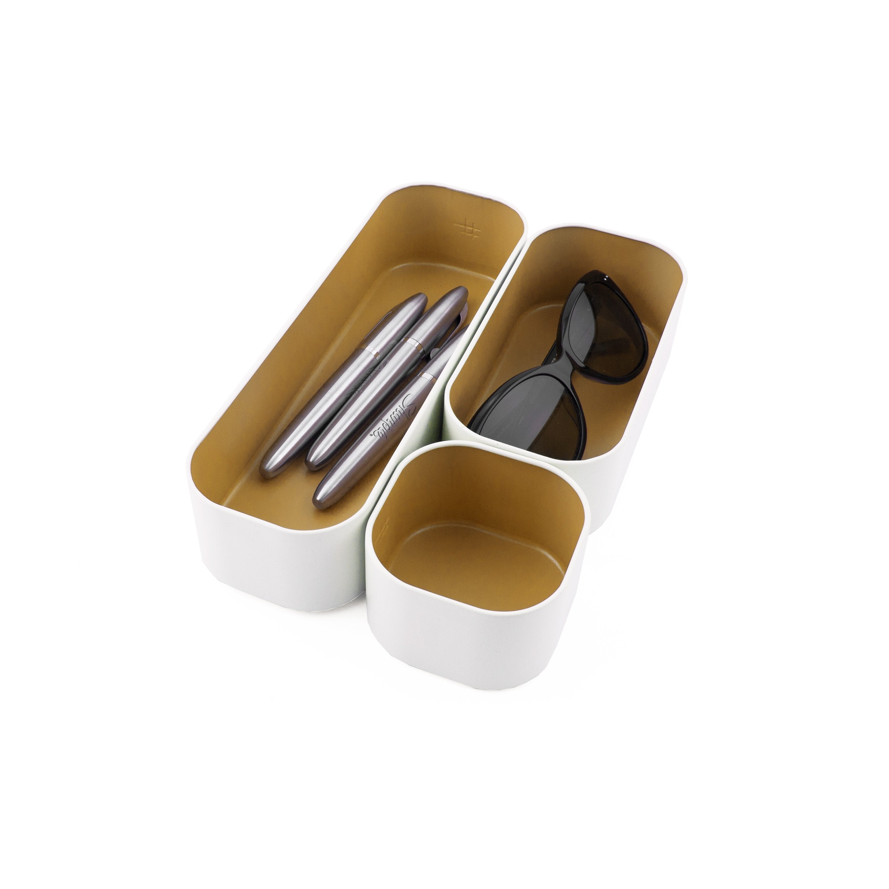 metal stacking bins + drawer organizers sets of 3 small 2"