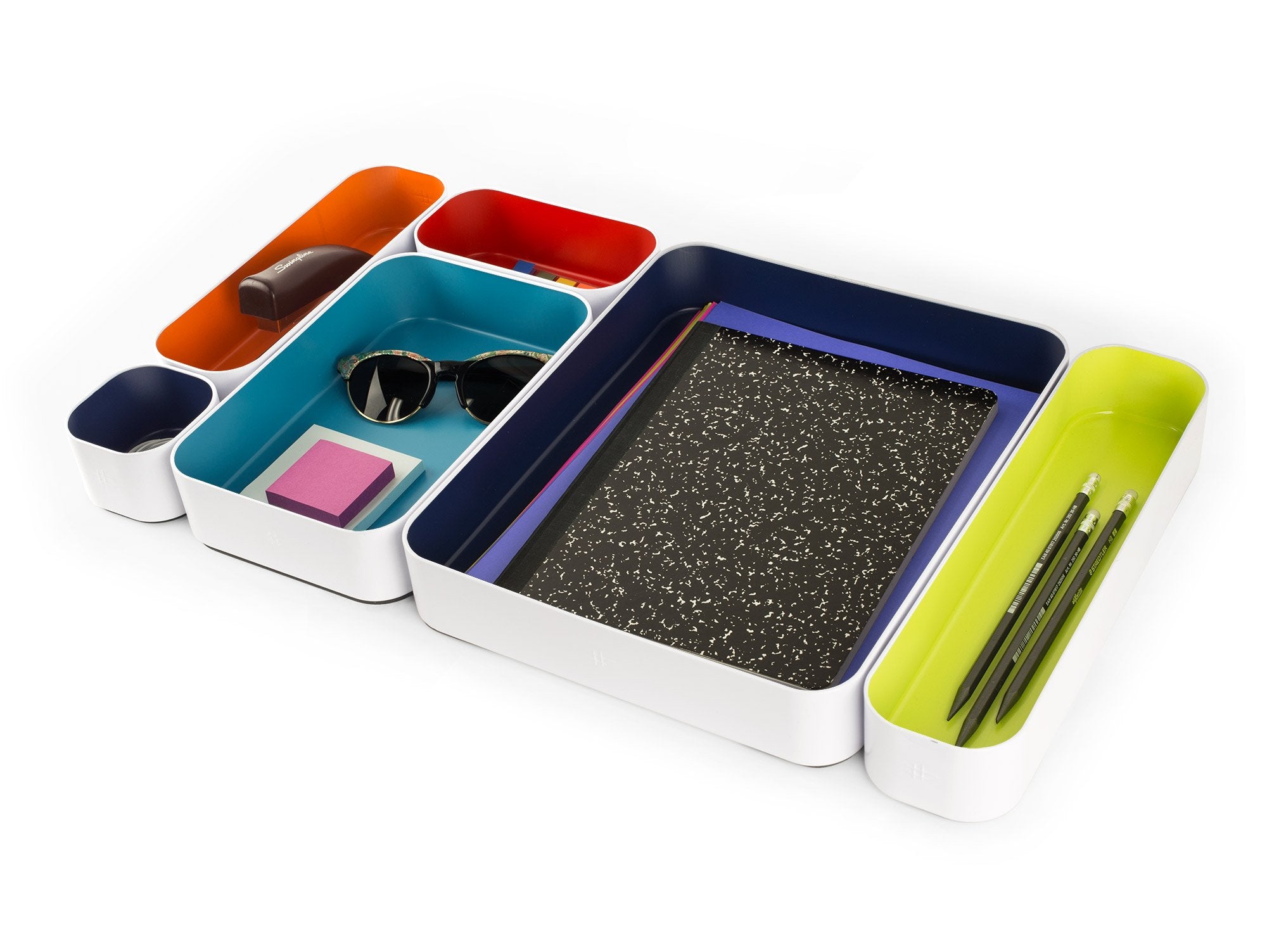 metal stacking bins + drawer organizers sets of 6 2"