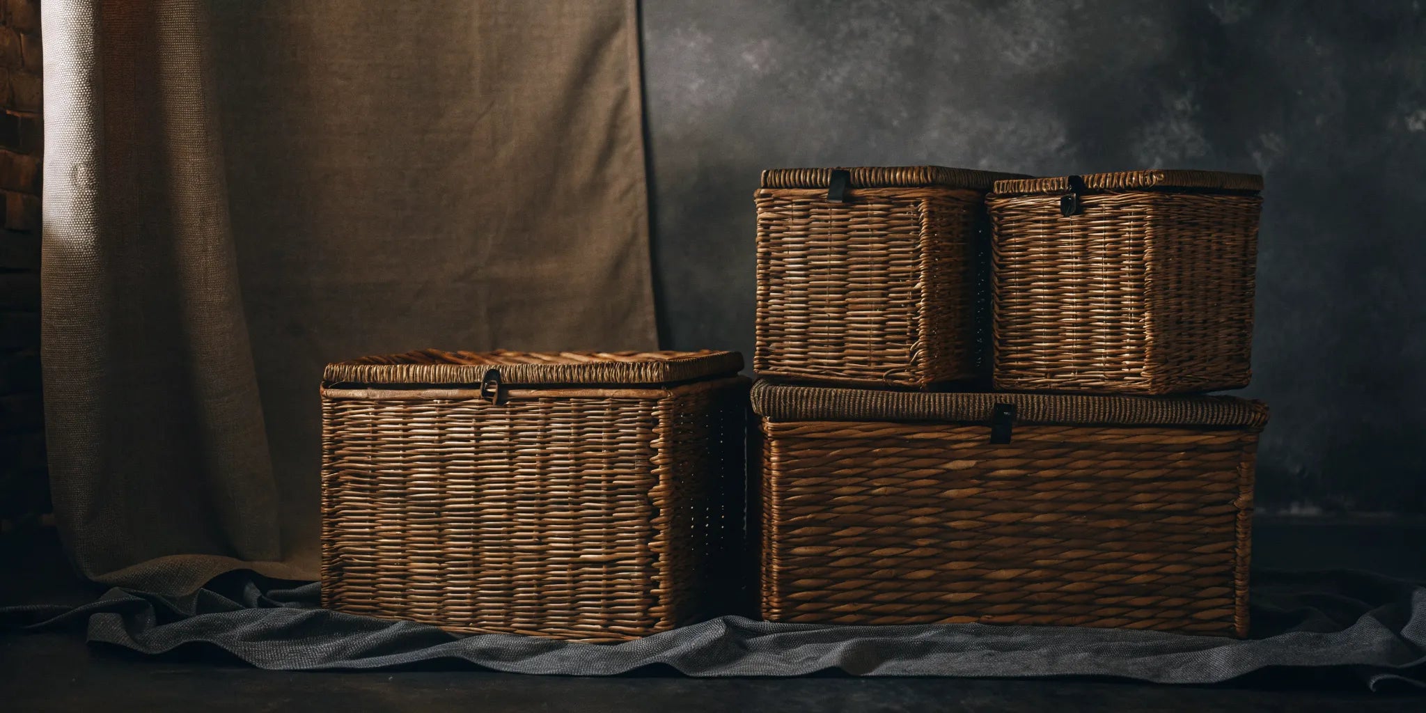 Stylish extra large woven storage basket with a lid for home organization.