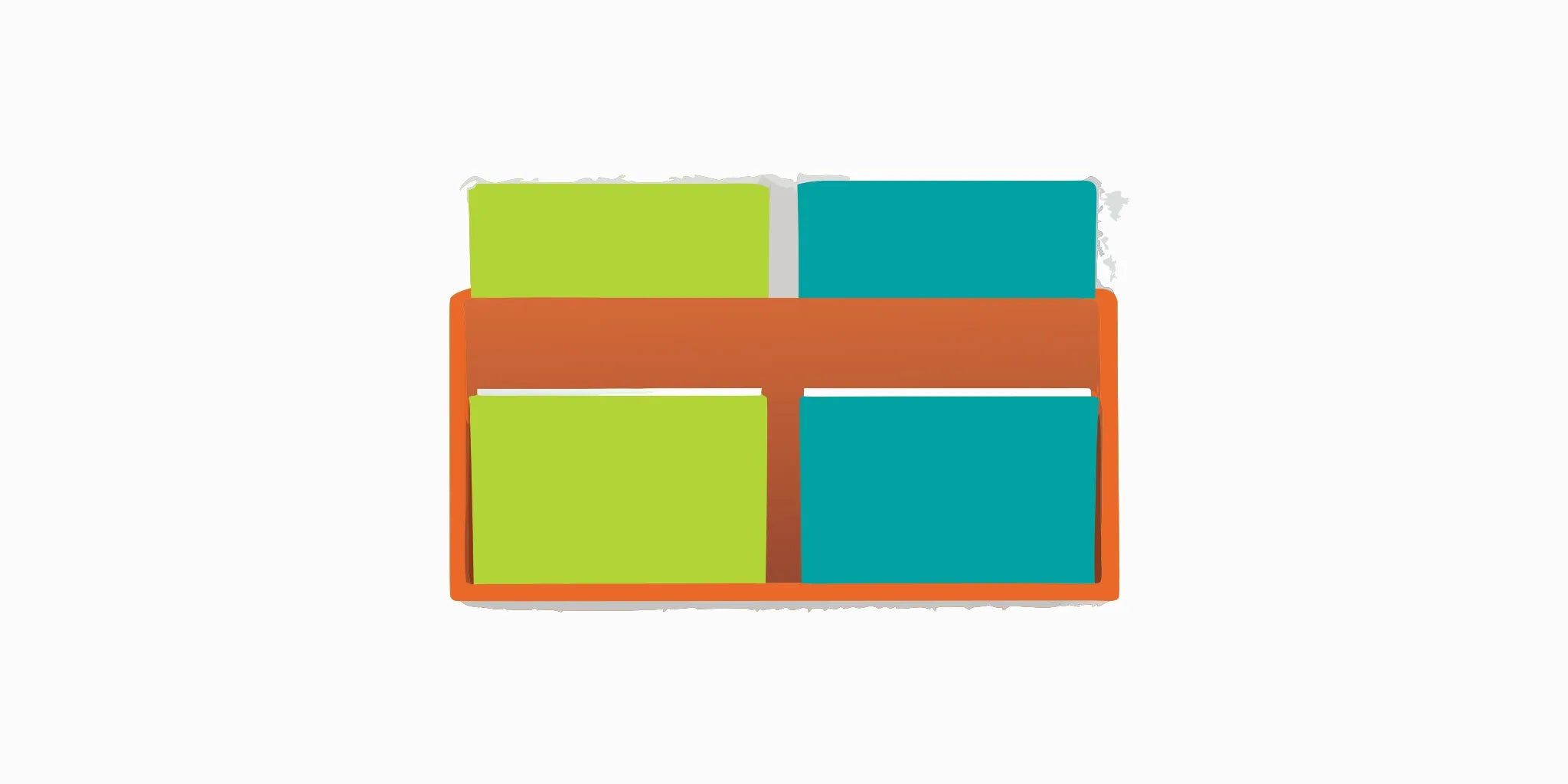 Colorful wall mounted mail organizer with slots for keeping an entryway clutter-free.