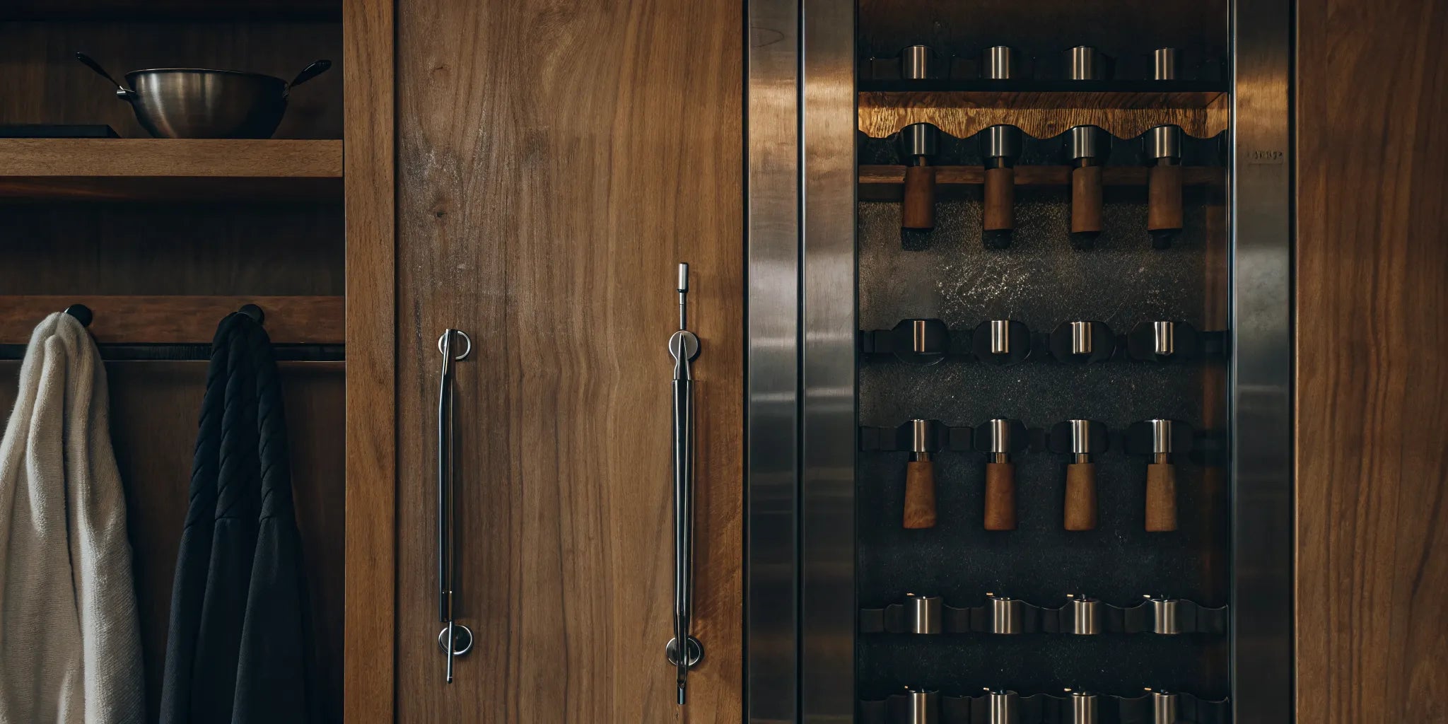 Functional and decorative magnets for refrigerator doors on a modern kitchen fridge.