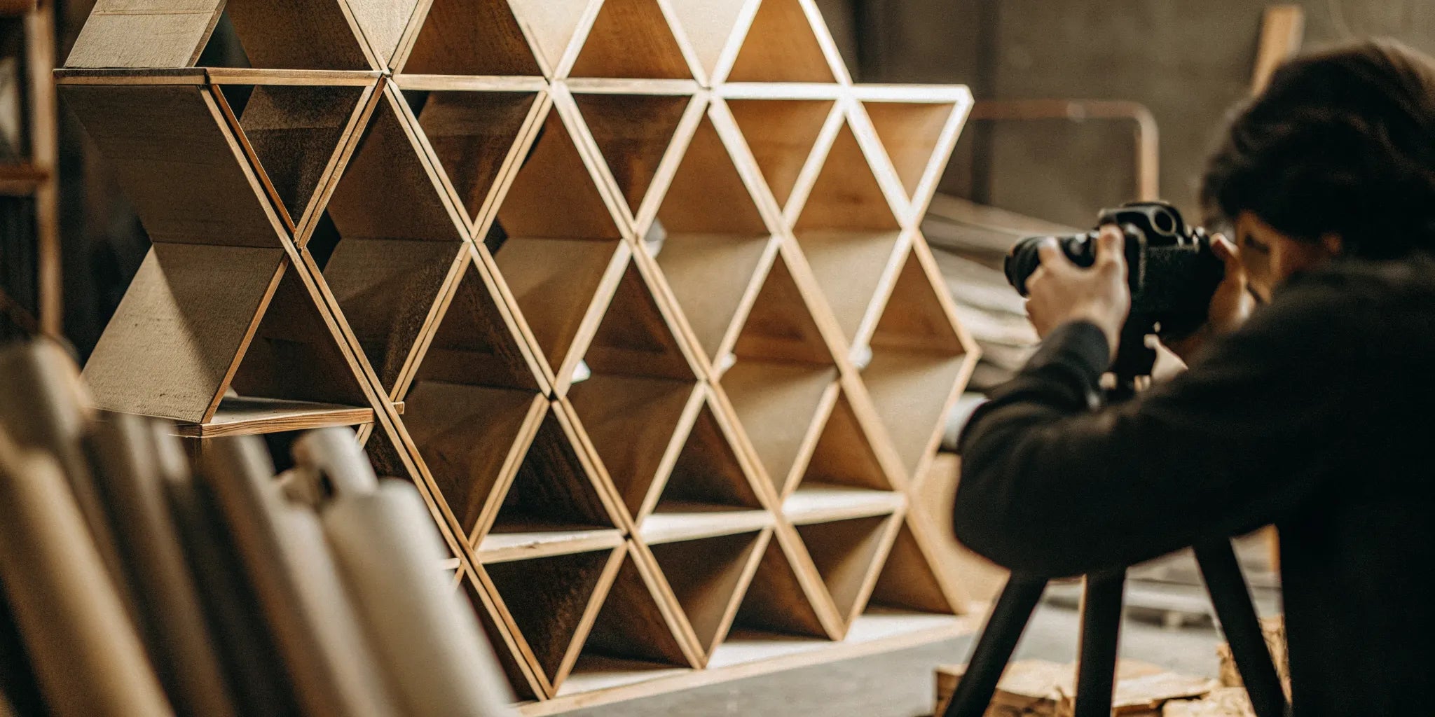 Wooden open-front stackable storage bins for easy access and vertical organization.