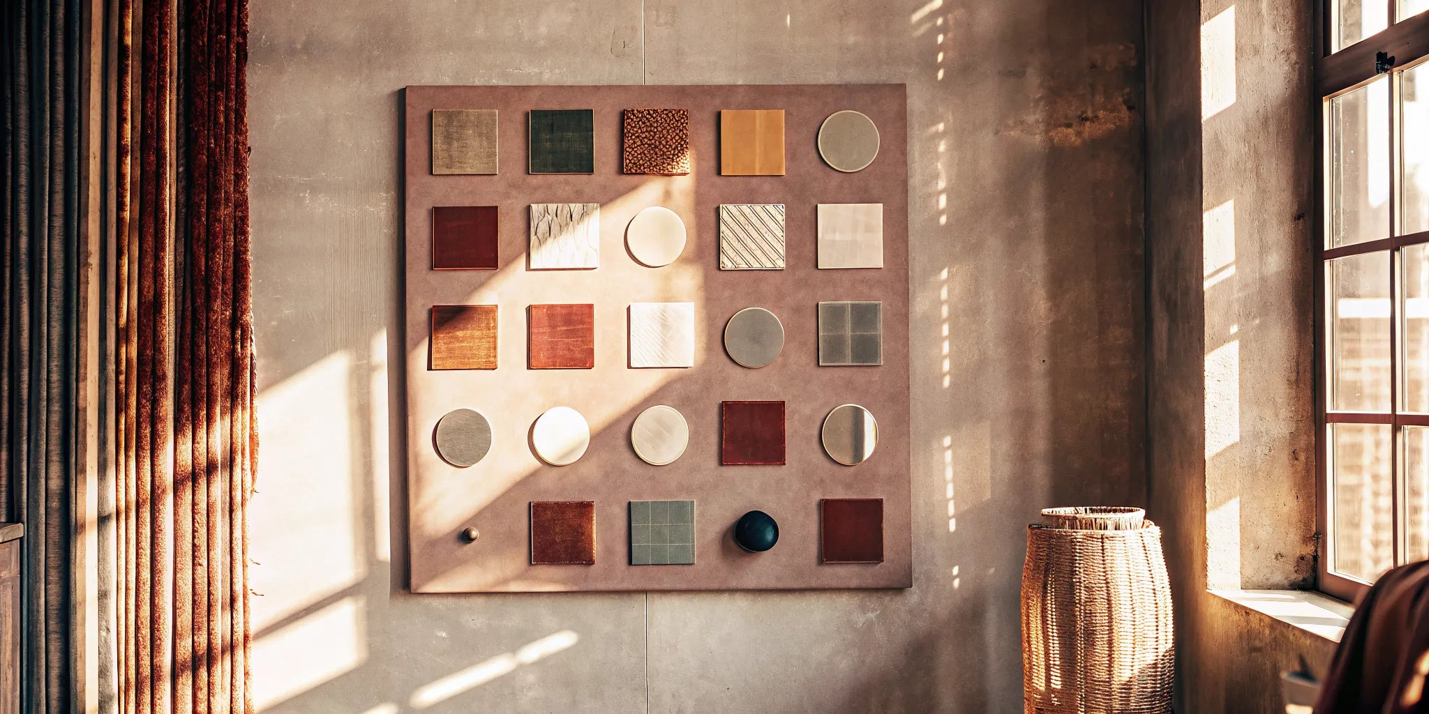 A modern magnetic board on a wall displaying a collection of fridge magnets.