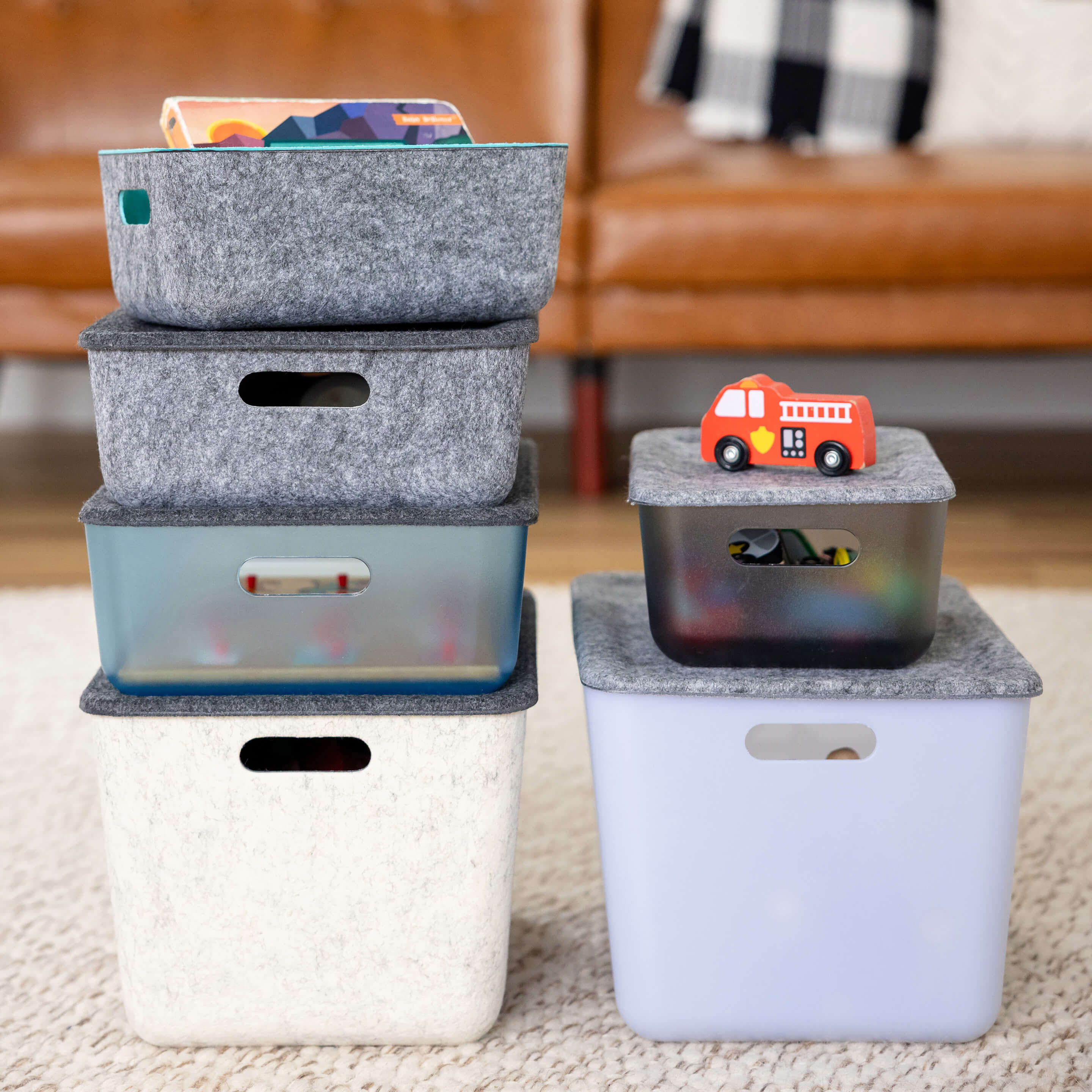 reSTAK recycled FELT storage medium short bin + lid SET of 3