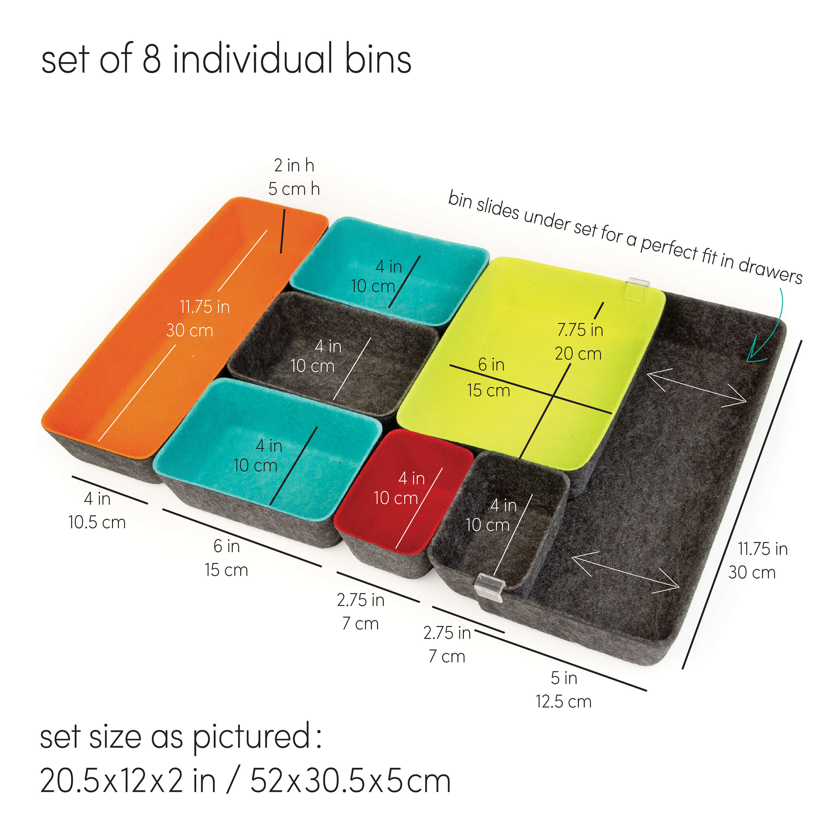 felt·like·it! expandable set/8 felt bins multi-color