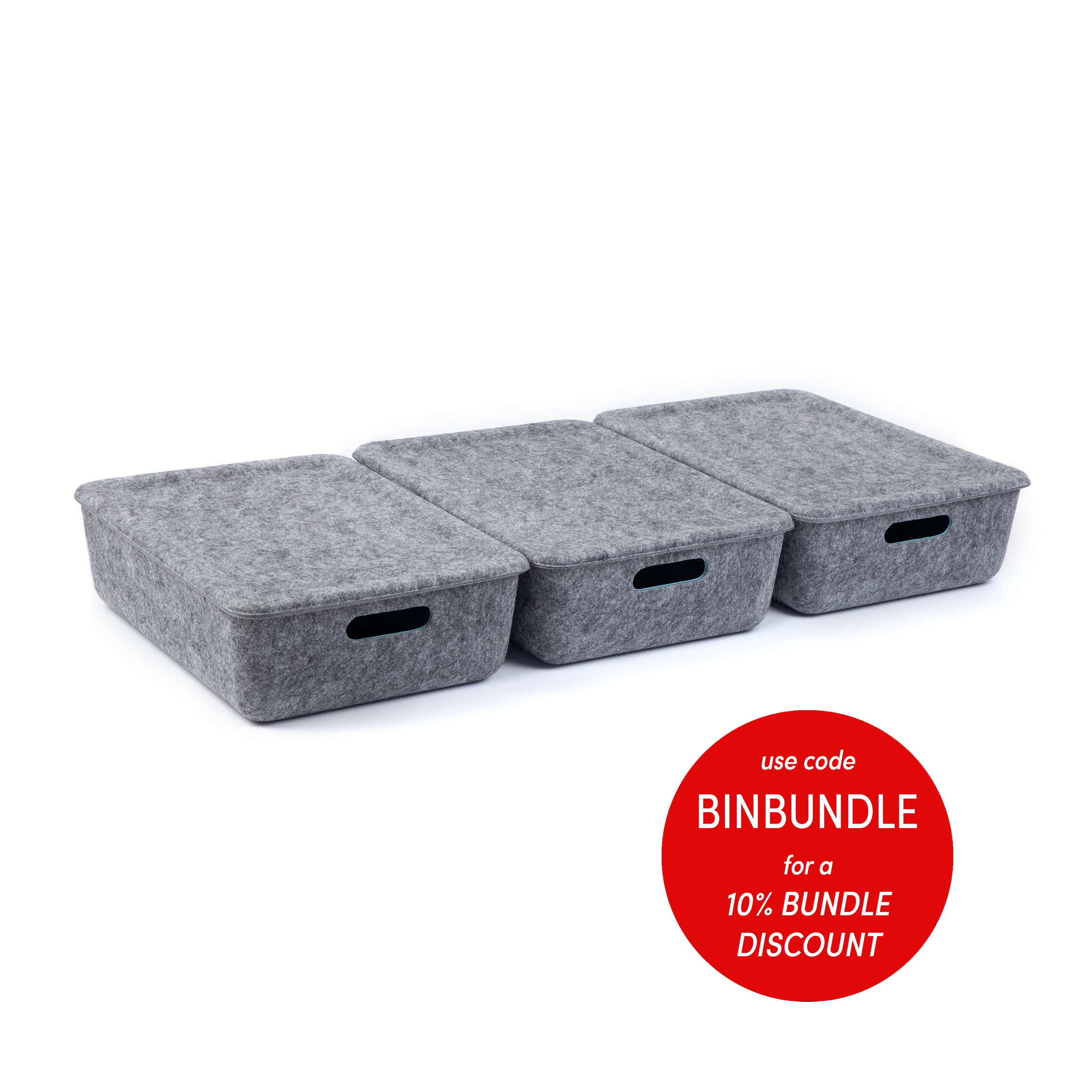 reSTAK recycled FELT storage medium short bin + lid SET of 3