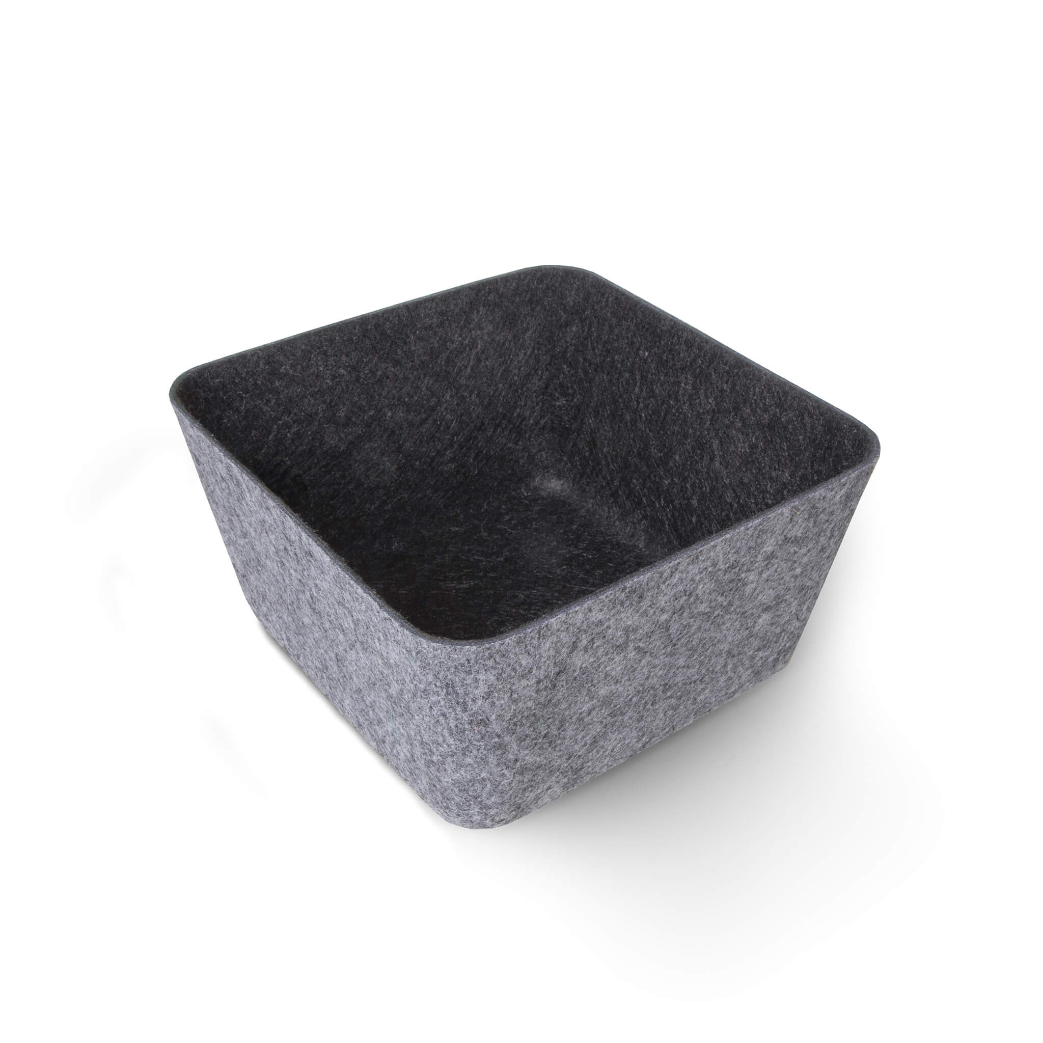 Gray felt square recycled felt organizing sorting storage bin on a white background
