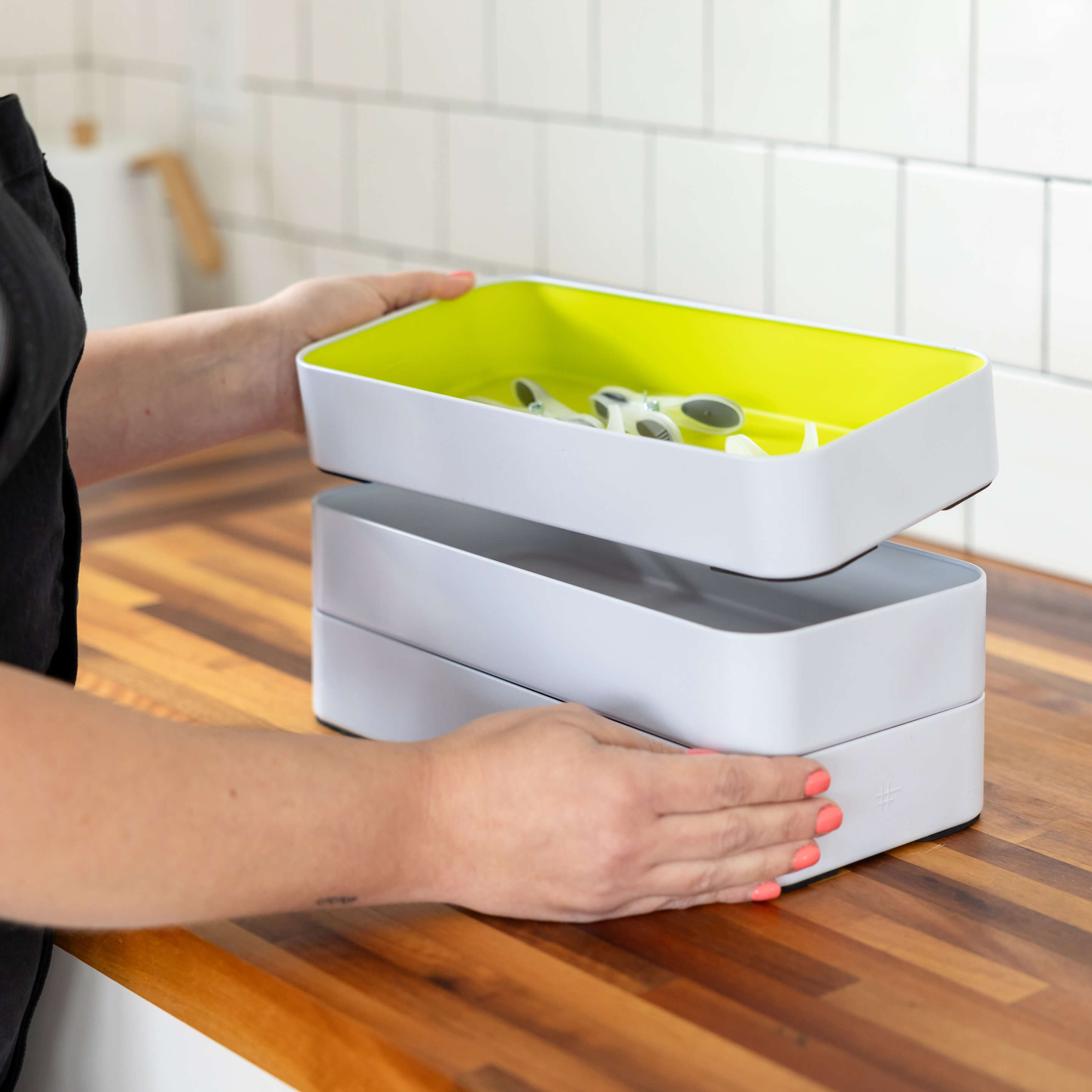 metal stacking bins + drawer organizers sets of 5 2"
