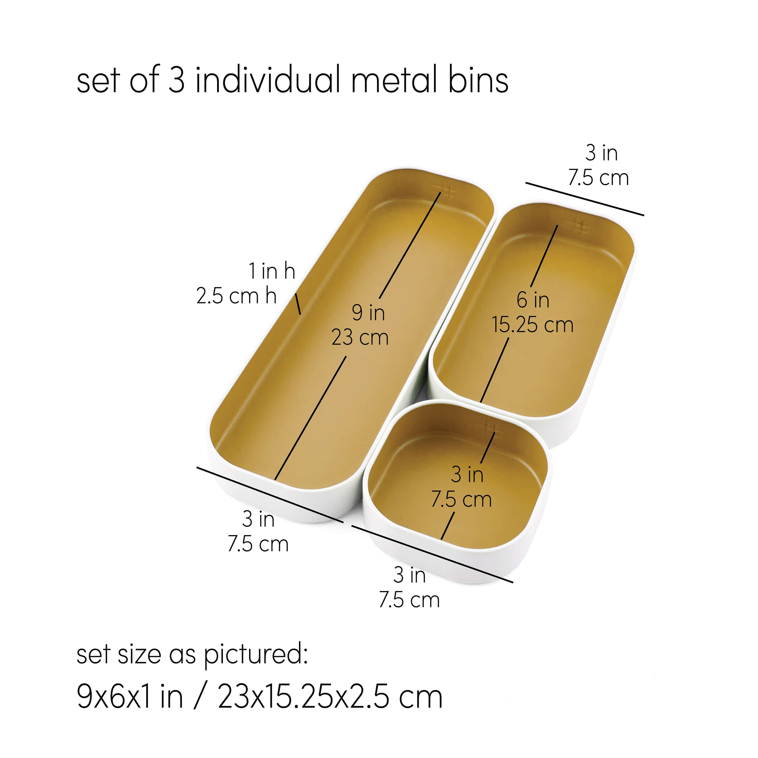 metal stacking bins + drawer organizers sets of 3 small 1"