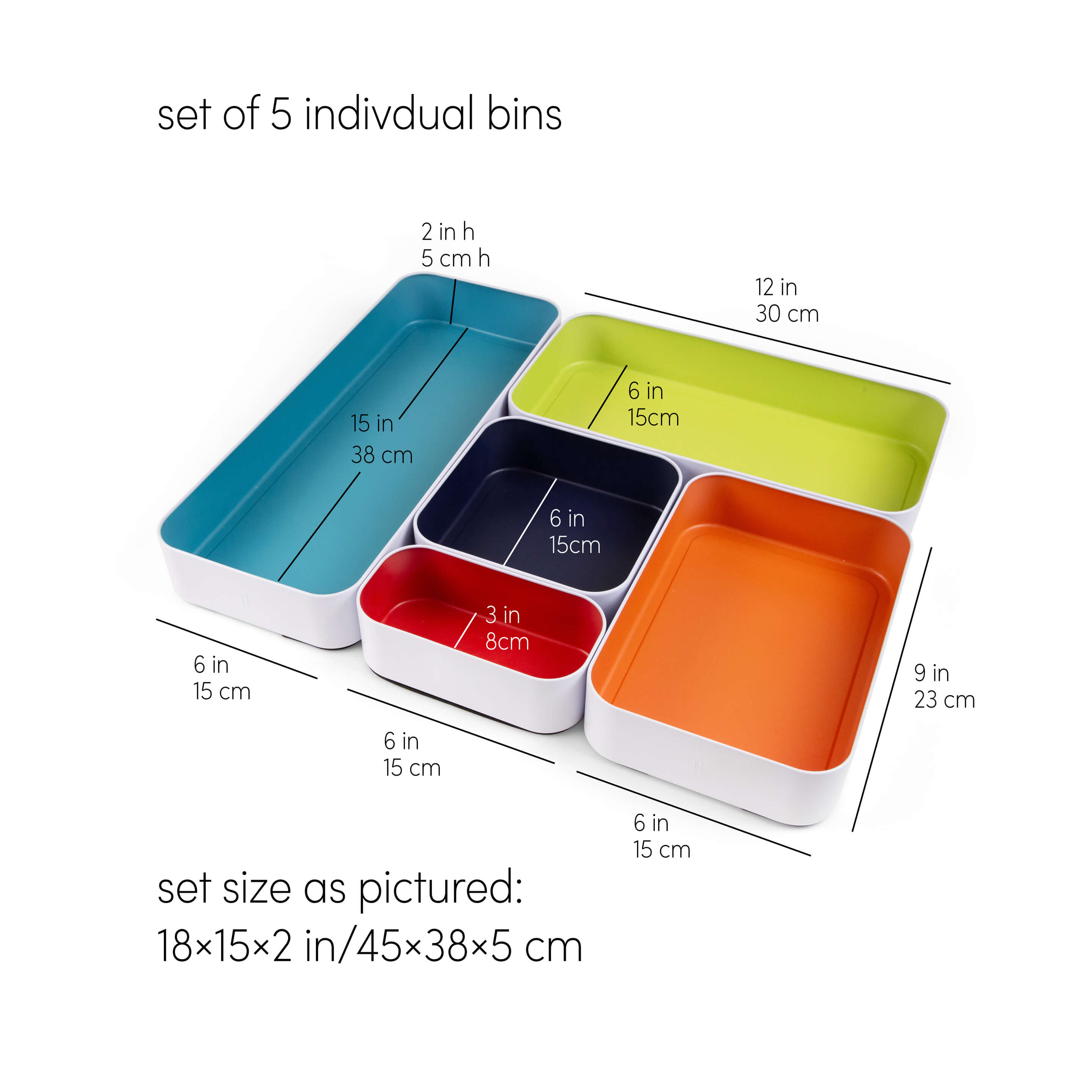 metal stacking bins + drawer organizers sets of 5 large 2"