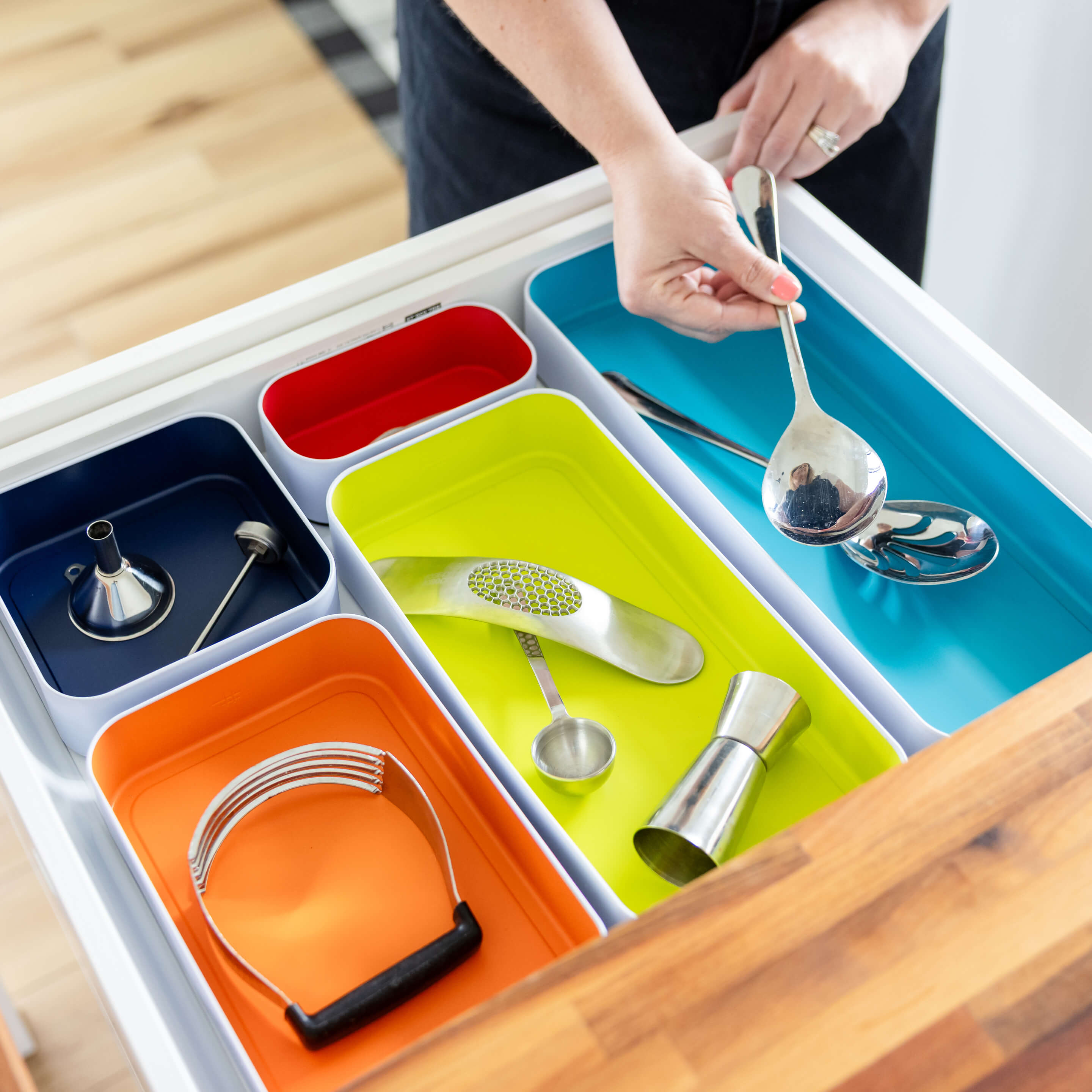 metal stacking bins + drawer organizers sets of 5 large 2"
