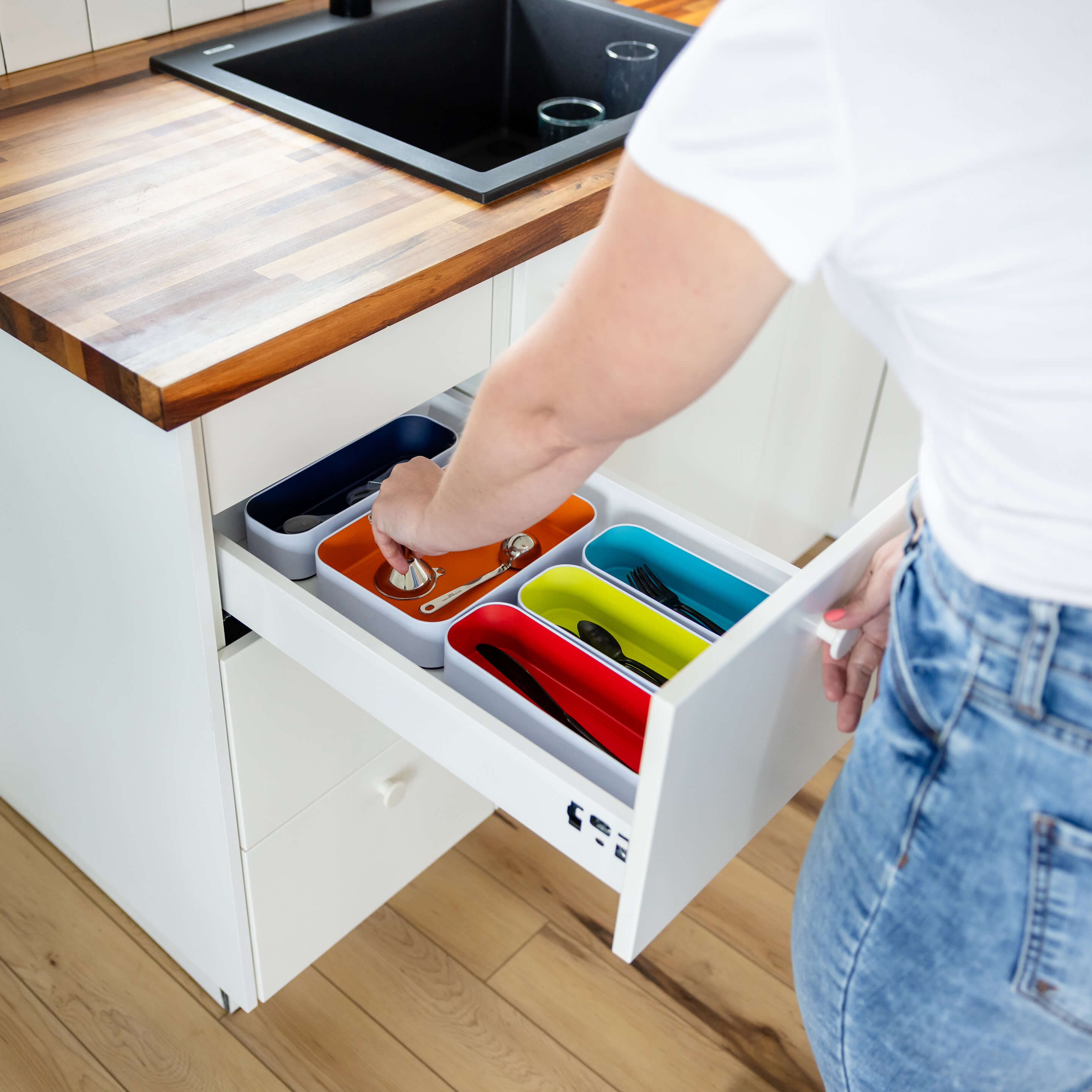 metal stacking bins + drawer organizers sets of 5 utensil 2"