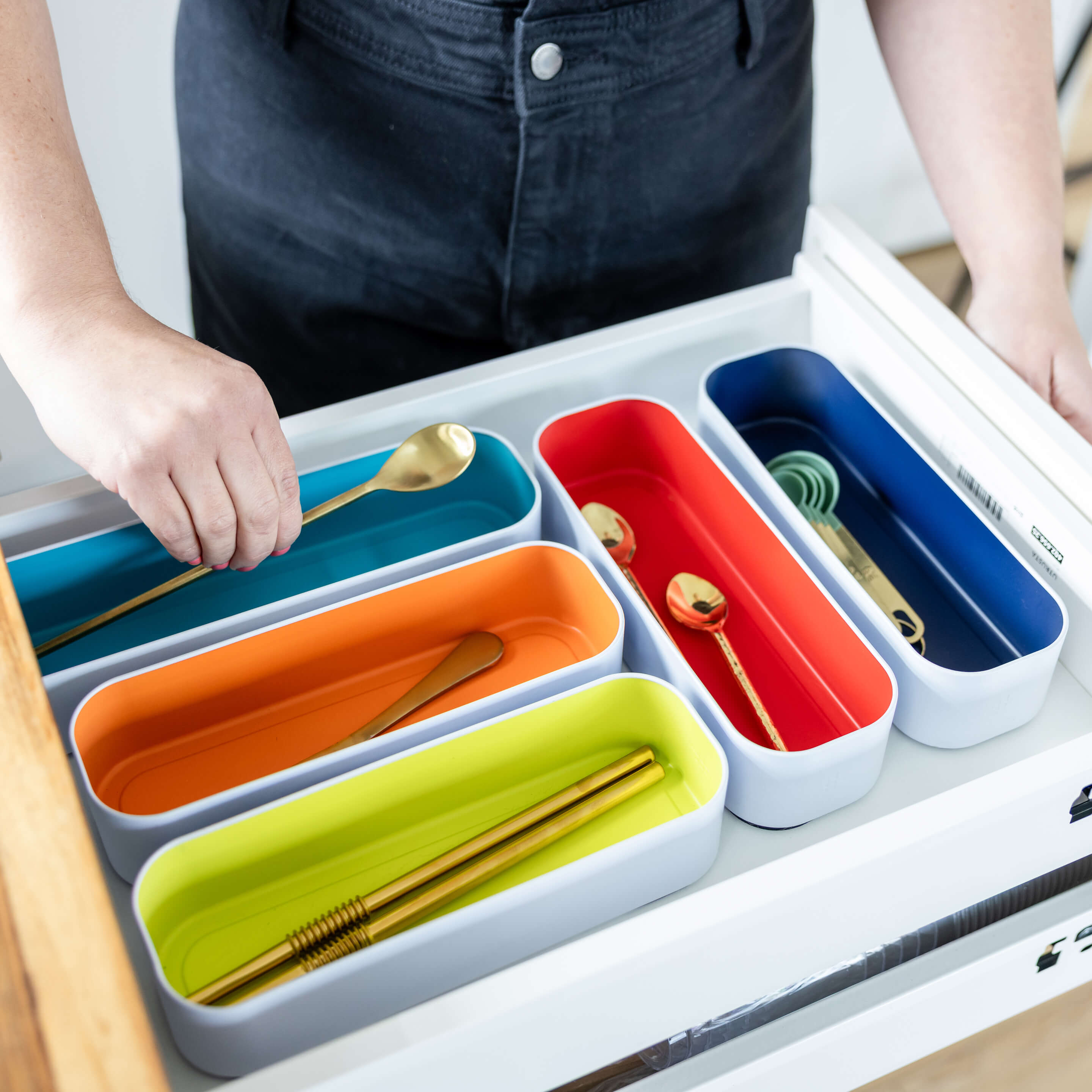 metal stacking bins + drawer organizers sets of 5 utensil 2"