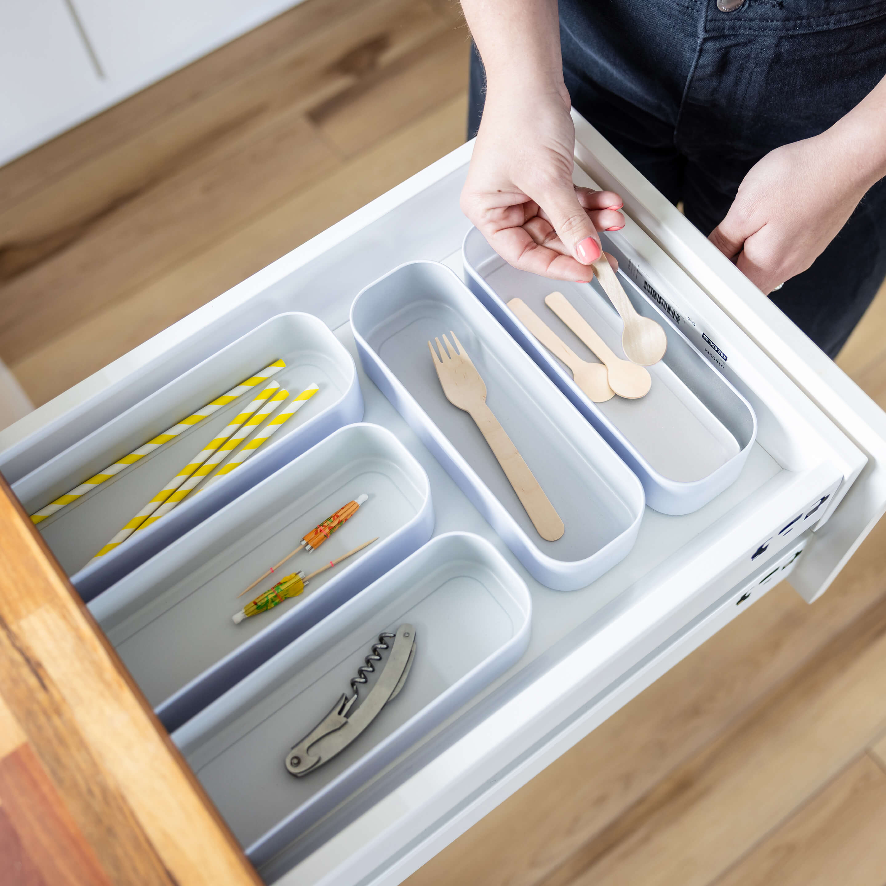 metal stacking bins + drawer organizers sets of 5 utensil 2"