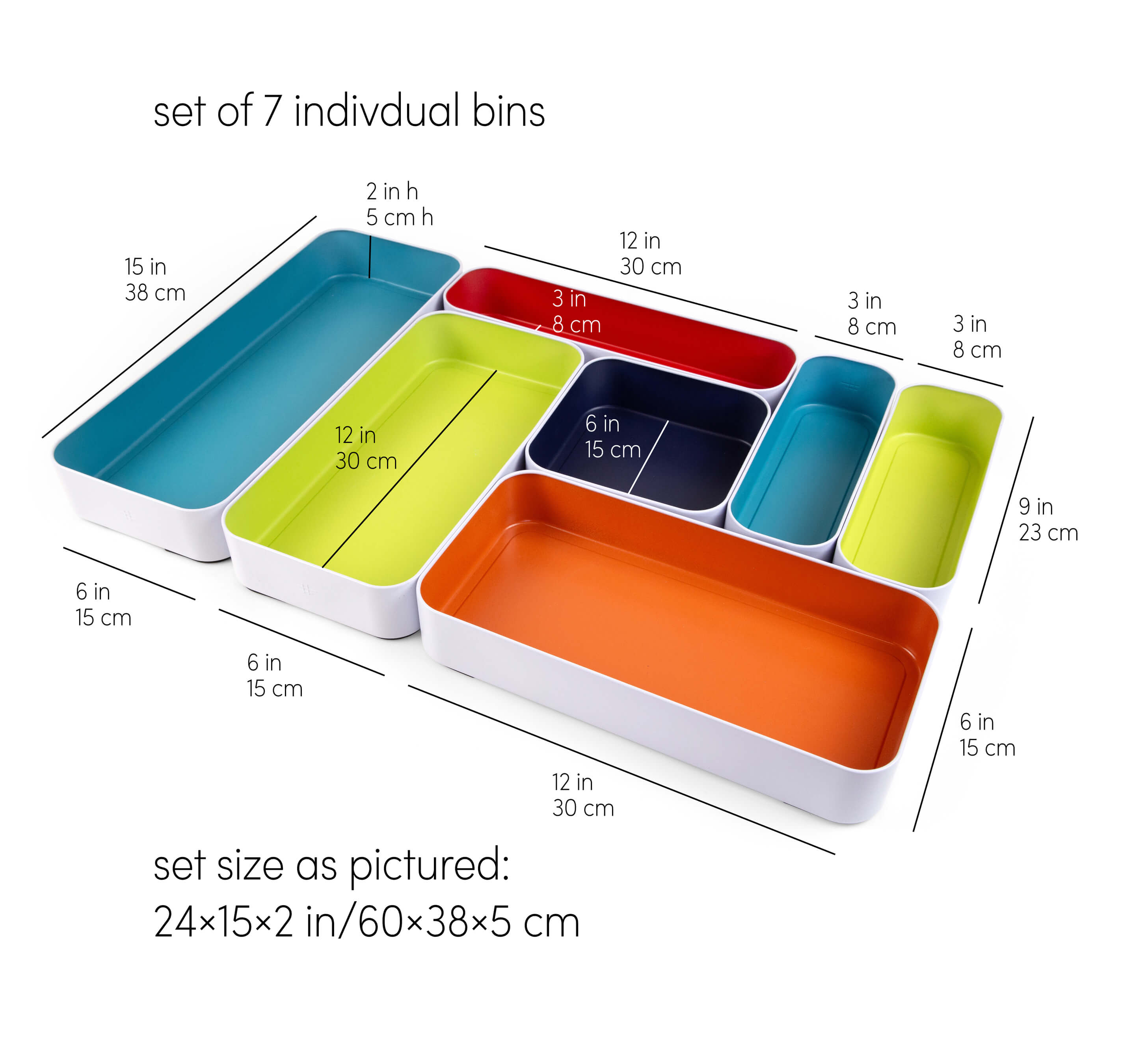 metal stacking bins + drawer organizers sets of 7 2"