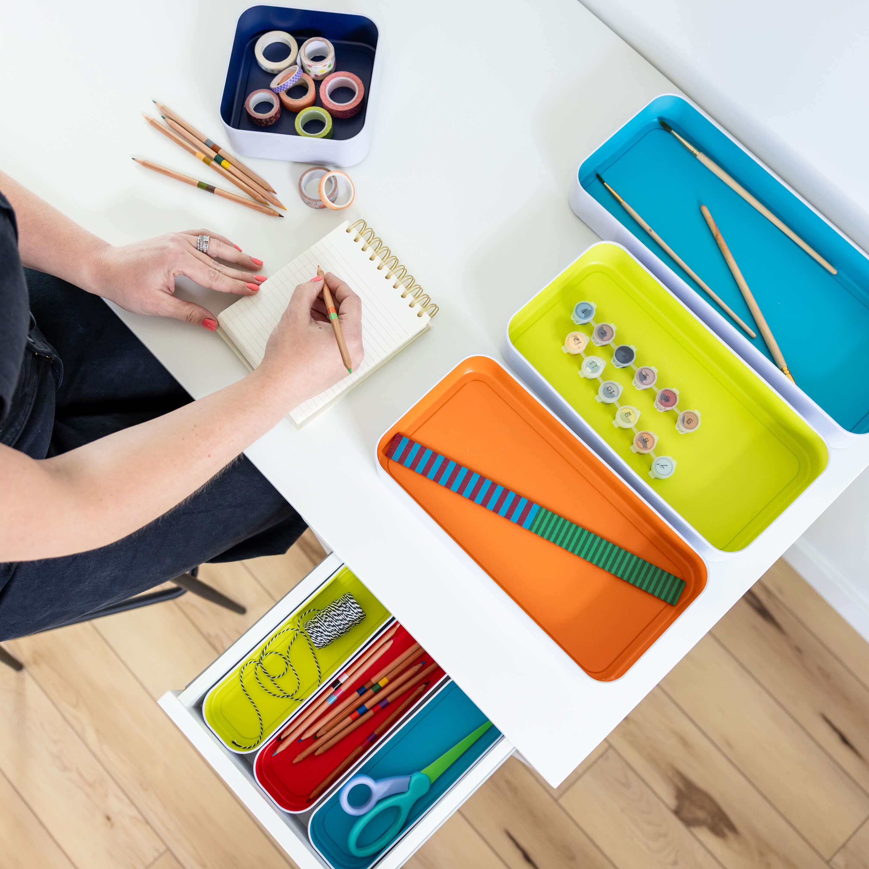 metal stacking bins + drawer organizers sets of 7 2"