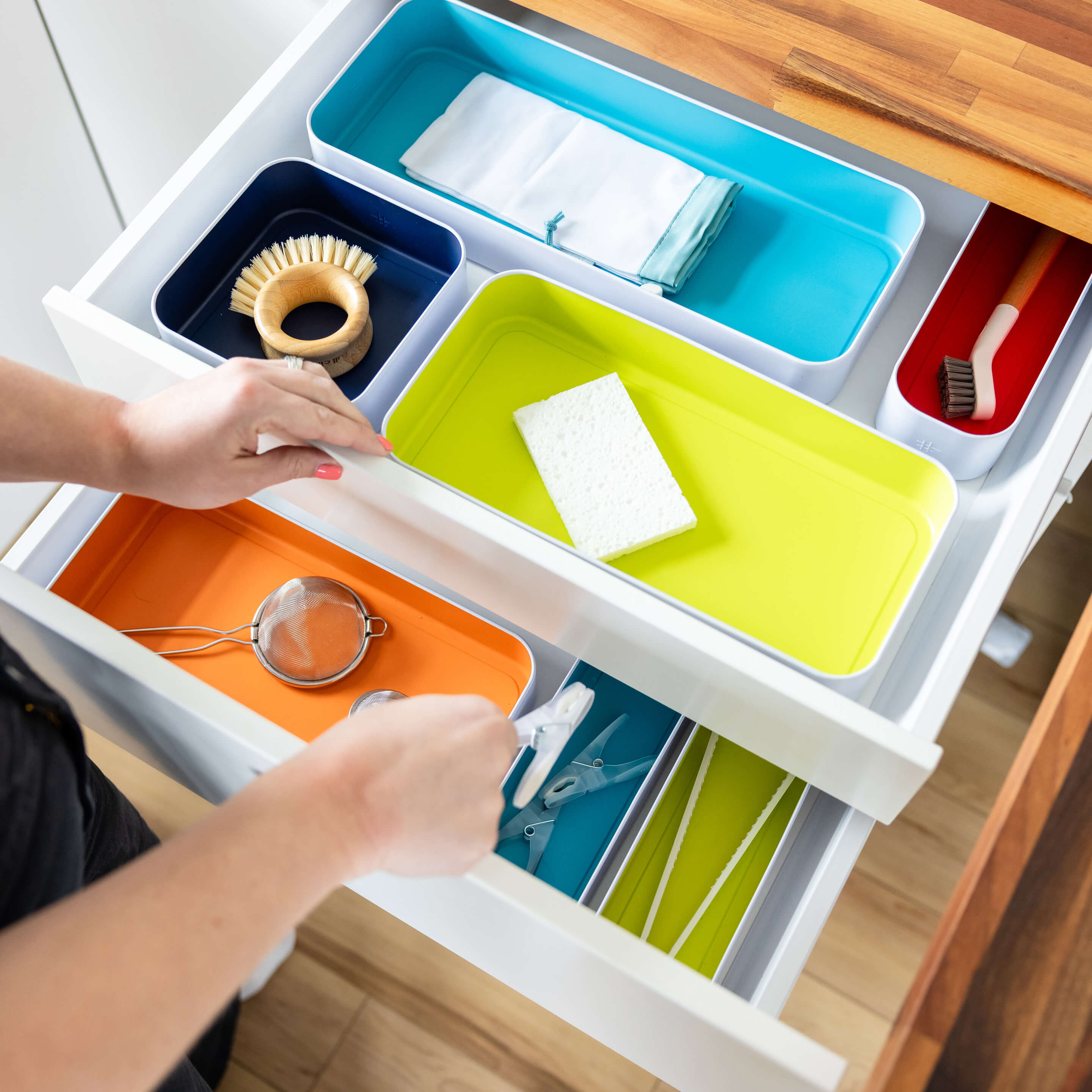 metal stacking bins + drawer organizers sets of 7 2"