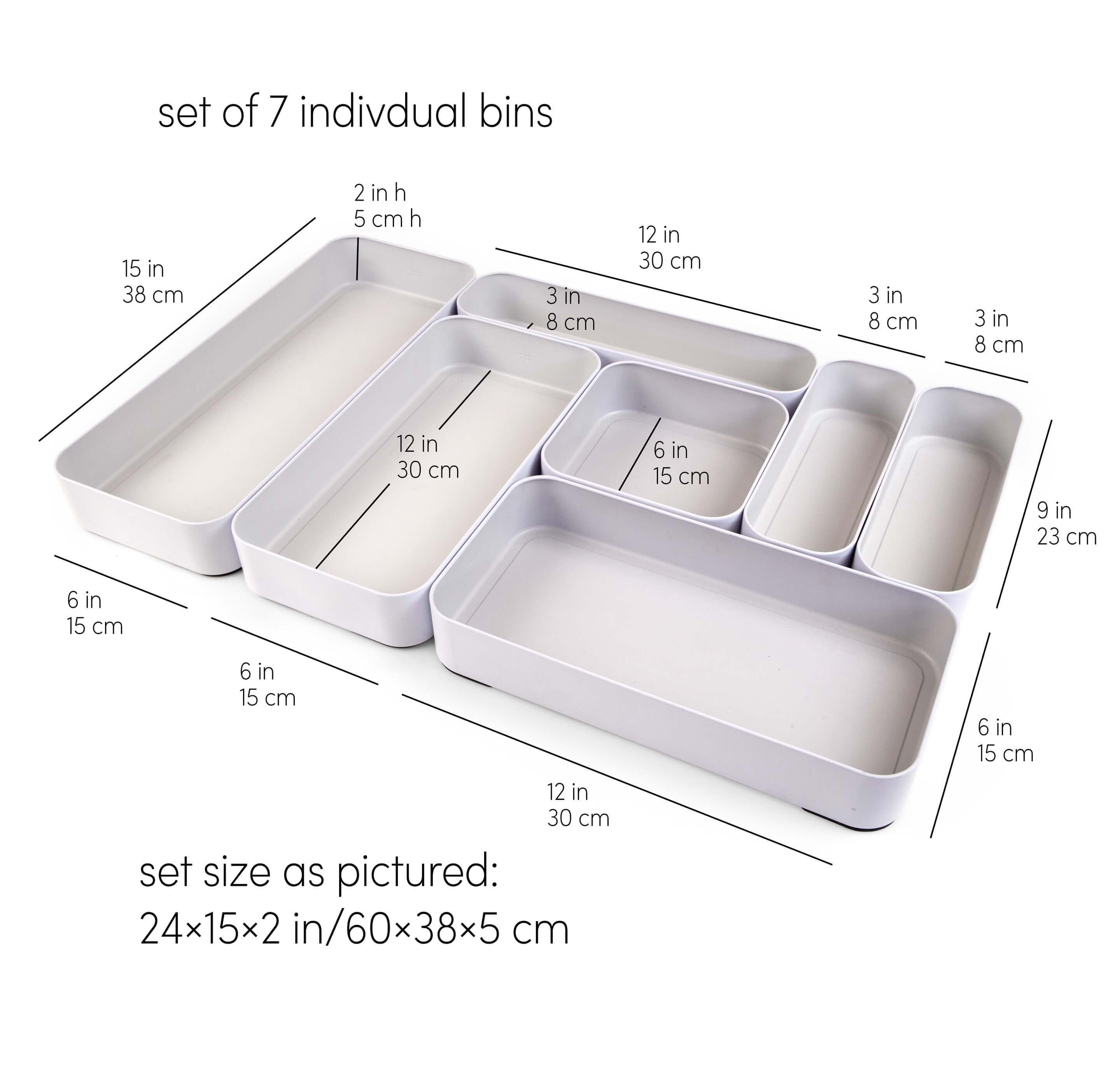 metal stacking bins + drawer organizers sets of 7 2"