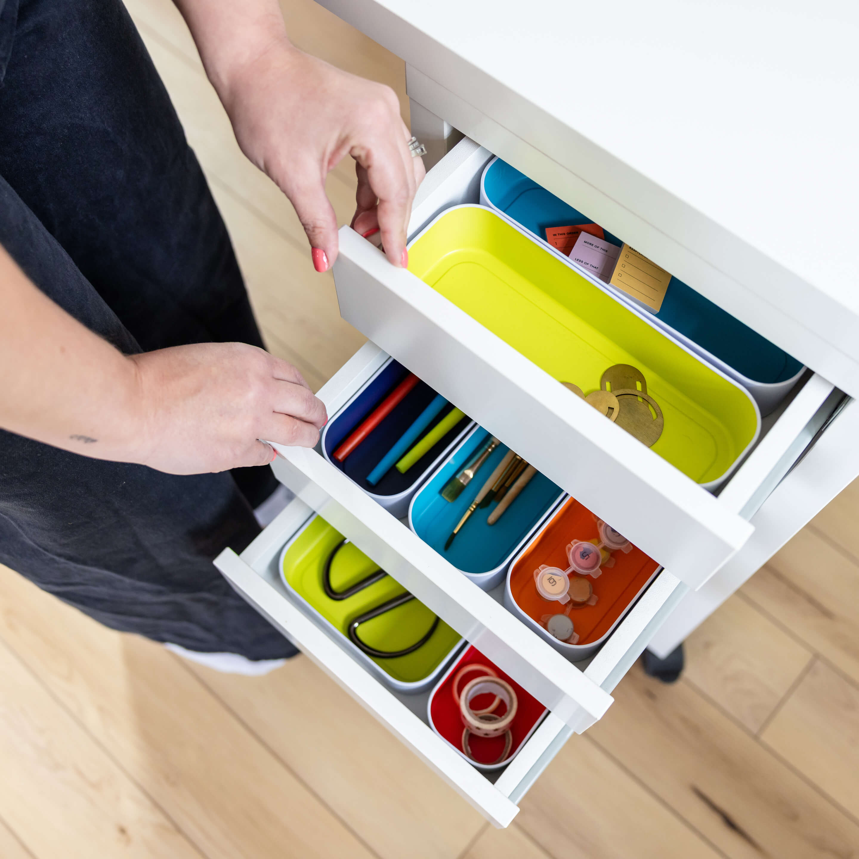 metal stacking bins + drawer organizers set of 7 utensil 2"