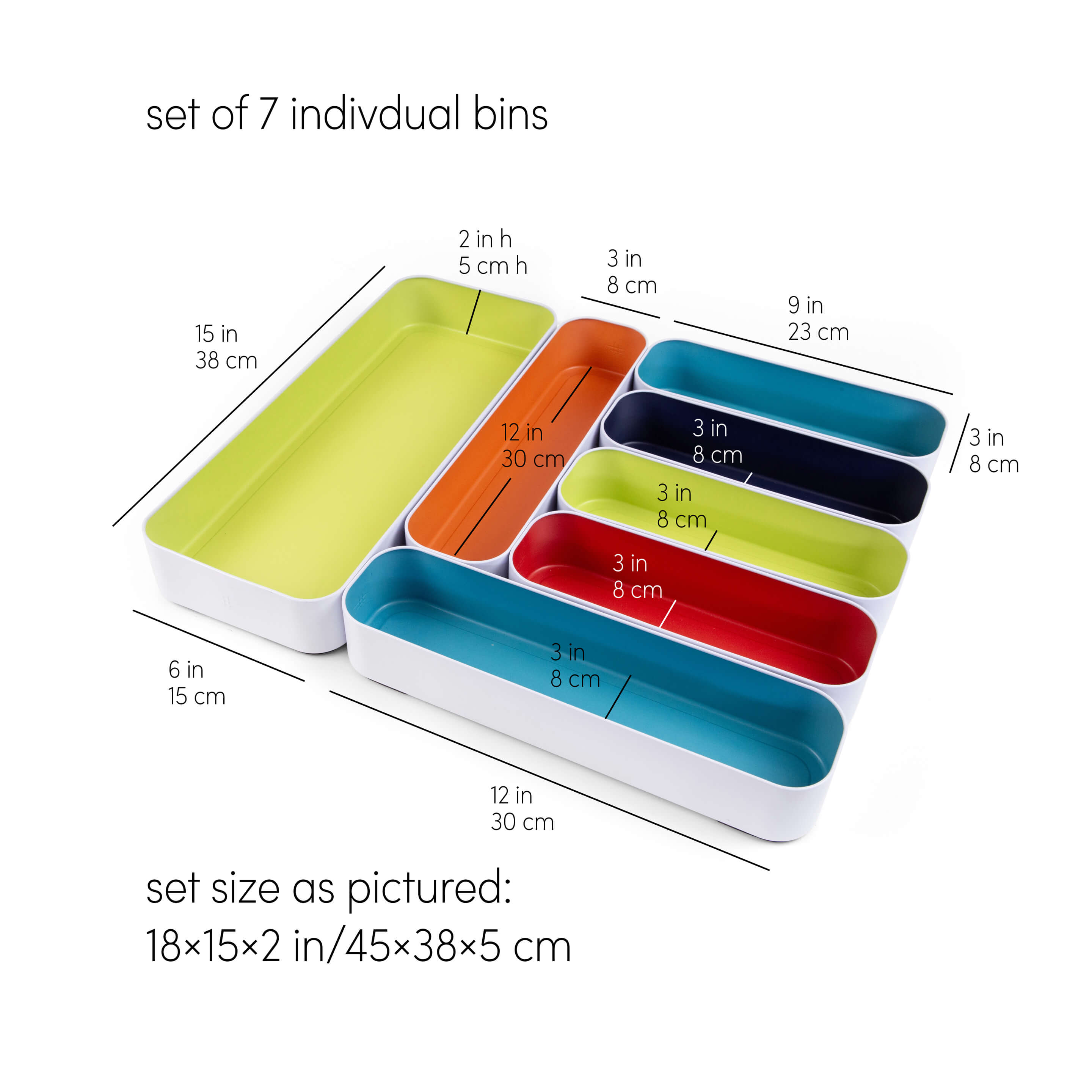 metal stacking bins + drawer organizers set of 7 utensil 2"