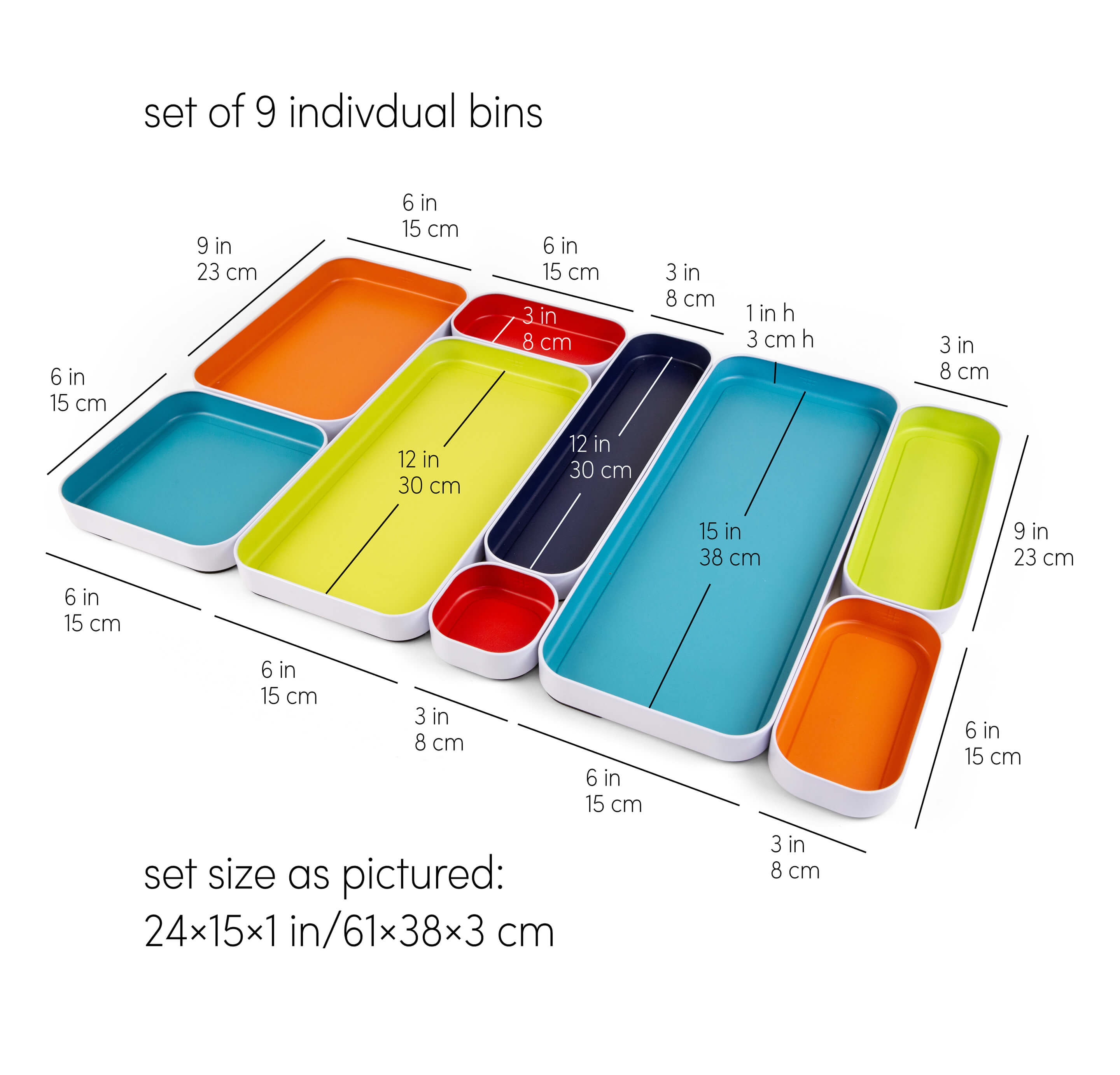 metal stacking bins + drawer organizers set of 9 1"
