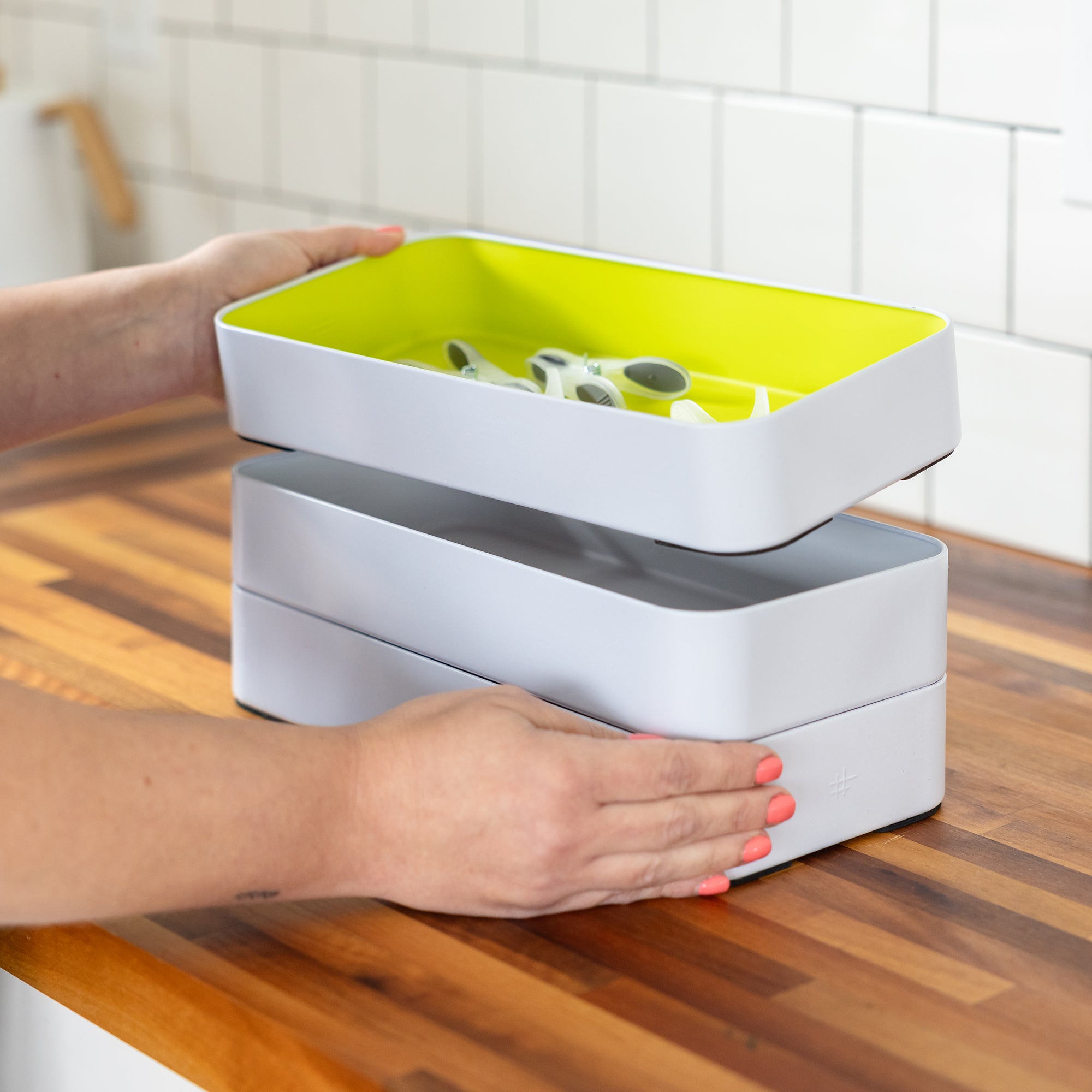 metal stacking bins + drawer organizers set of 7 utensil 2"