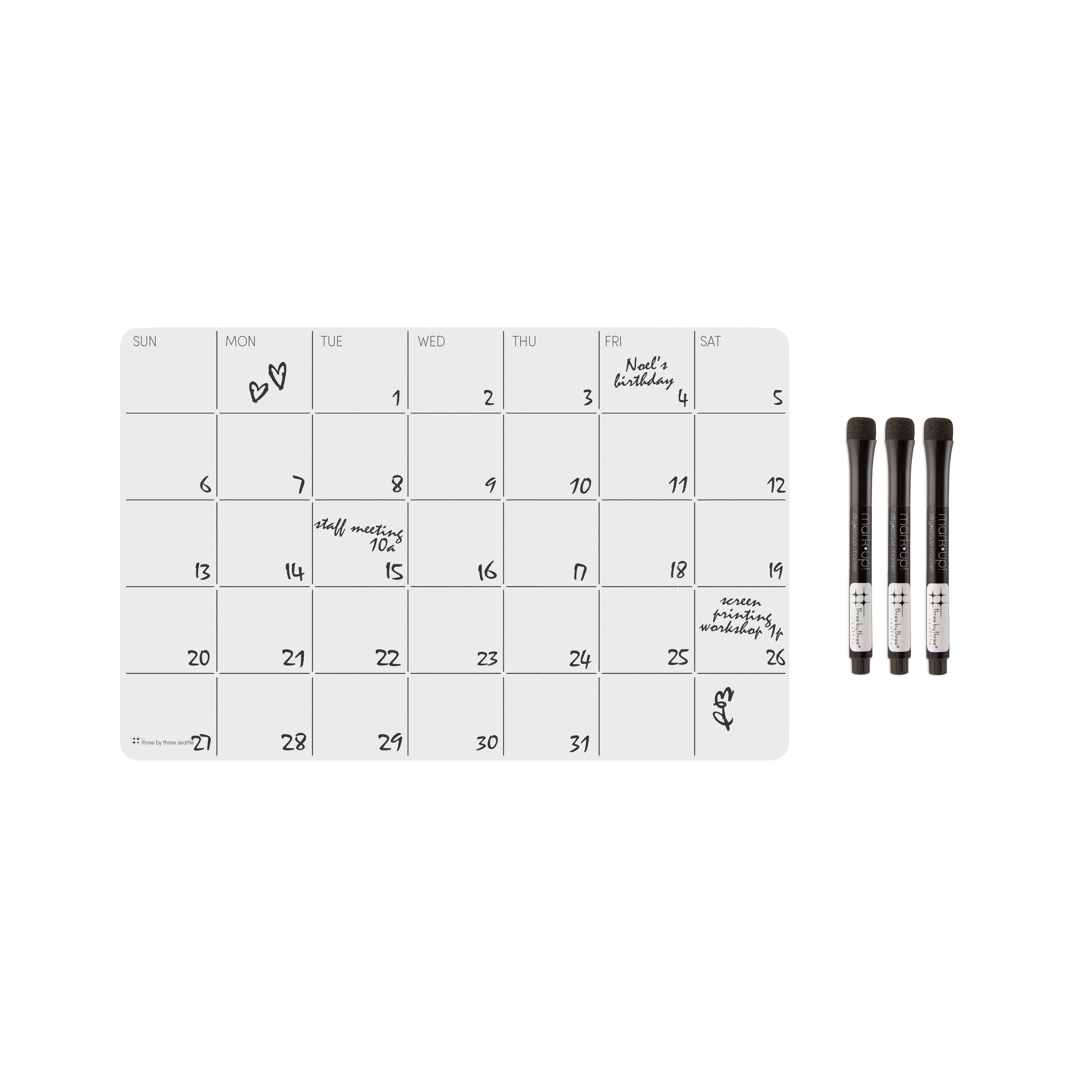 up·date!™ silicone monthly planner + mark·up! dry·erase markers